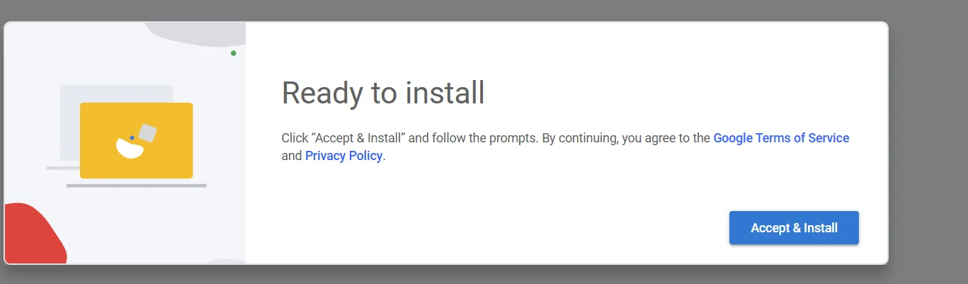 Ready to install screen with the Accept and Install button