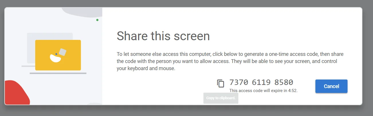Share this screen page displaying a 12-digit access code