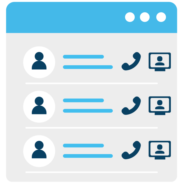 ConnectUC contact list showing people with call and video options